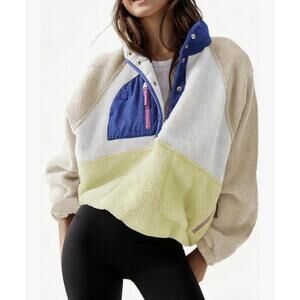 Fuzzy Fleece Pullover Jacket Womens Sz Lg Multicolored Snap Closure